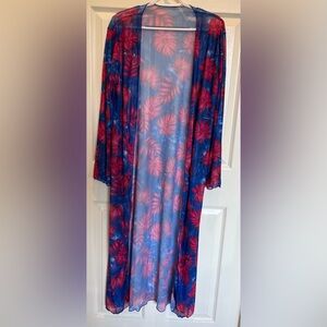 Sheer Mesh Tropical Leaf Kimono Duster Cover Up M